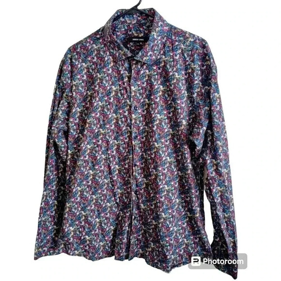 Jared Lang Button Up Shirt Abstract Multicolor Long‎ Sleeve Men's 2XL - Picture 1 of 5
